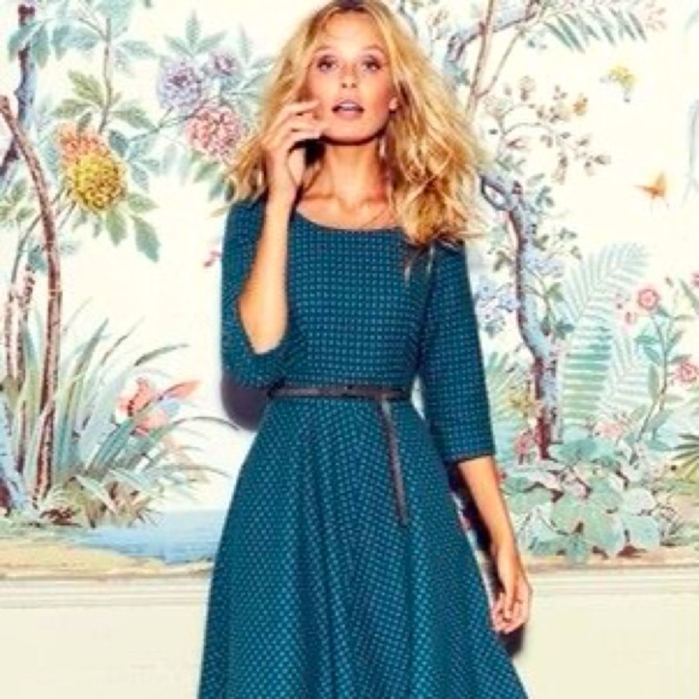 Boden Blue & Teal Polka Dot Wool Kate Dress 10L